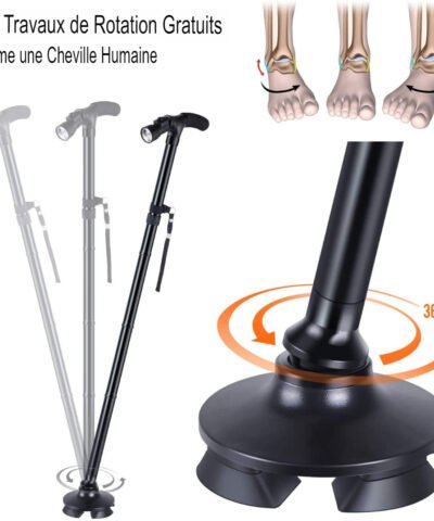 Bâton de marche télescopique, canne pliante à LED