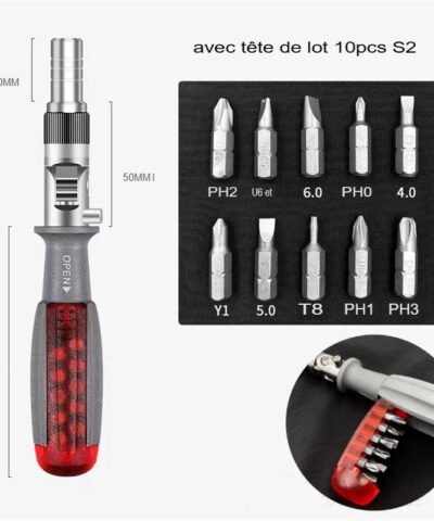 Tournevis à cliquet pliable multi-angle 10 en 1