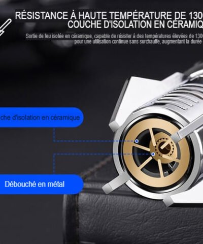 Briquet coupe-vent en métal à flamme bleue de grande taille