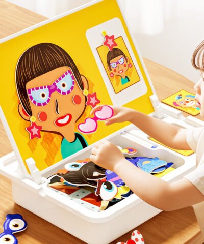 Boite à Puzzle Magnétique Enfant – Jeu Éducatif avec Planche à Dessin et Pièces Colorées
