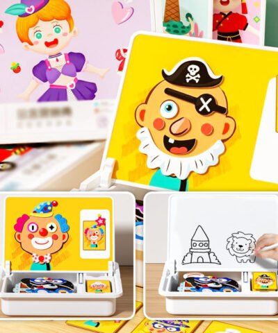 Boite à Puzzle Magnétique Enfant – Jeu Éducatif avec Planche à Dessin et Pièces Colorées