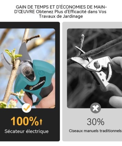 Sécateur électrique pour le jardin avec batterie et chargeur
