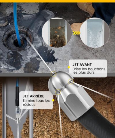 🚿 Kit de Nettoyage Haute Pression 5800 PSI pour Égouts - Buse Rotative et Flexible Renforcé pour Déboucher les Canalisations
